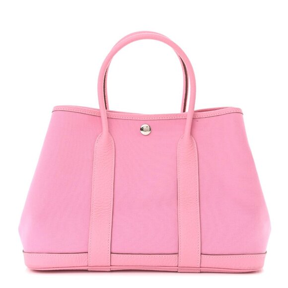 Hermes Garden Party TPM Toile Officier Vache Leather Tote Bag Pink Handbag - Picture 1 of 13